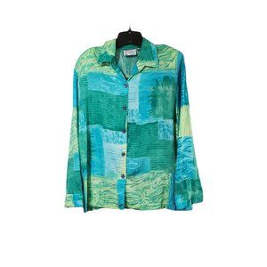 Lighthouse Point Vintage Padded Shoulders Colorful Button Up Blouse Sz M